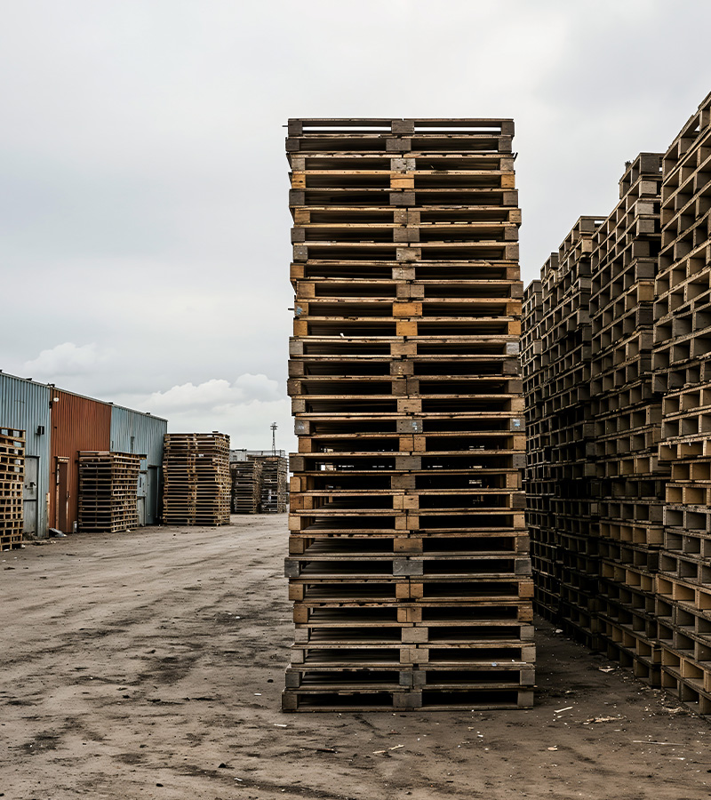 stack of wooden pallets in a storage area with overcast sky showcasing industrial logistics and transportation solutions 3 pallets delivery